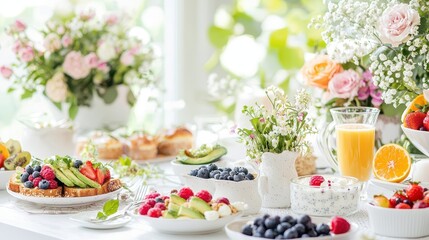 Delicious and Healthy Breakfast with Avocado Toast  Berries  Yogurt  and Orange Juice
