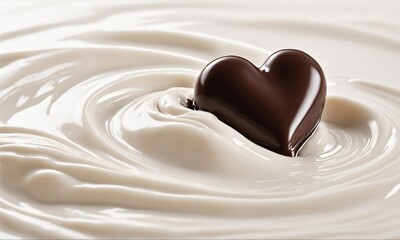 Chocolate heart sinking into white chocolate swirl