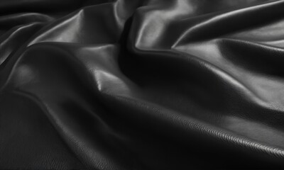 Obraz premium Close-up shot of black leather texture background with wrinkles and folds