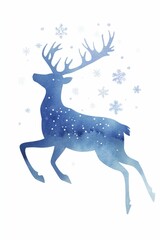 Elegant reindeer bounding amidst soft watercolor snowflakes, embodying the enchantment of the winter season.