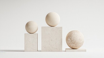 Abstract Minimalist Stone Sphere and Cube Sculpture