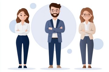 Obraz premium A diverse group of three professionals standing confidently, showcasing teamwork and collaboration in a modern work environment.