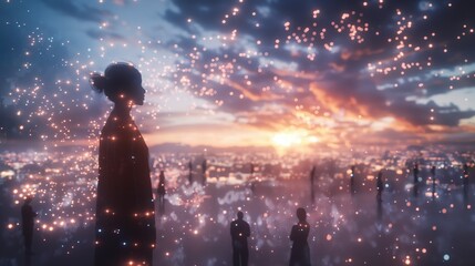 Connecting people on the internet, nodes transforming. Social network connections. Information technology of internet of things IOT big data clouds computing.