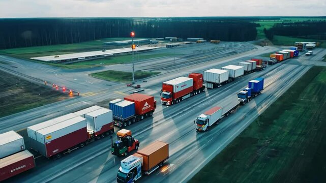 Industrial Logistics Hub: Semi-Trailers at Warehouse Ramps