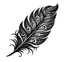 This Elegant Feather Silhouette Vector Clipart Captures the Delicate Beauty of Nature, Making It Perfect for Ornamental Designs, Black and White Art Projects, Wildlife Illustrations