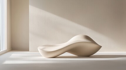 Modern White Sculptural Bench in Minimalist Interior