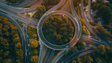 Modern Clever transportation with Expressway top aerial view, highway Road traffic an important infrastructure, Road and Roundabout.