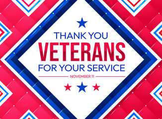 Fototapeta premium Thank you veterans for your service background design in minimalist patriotic colors with stars