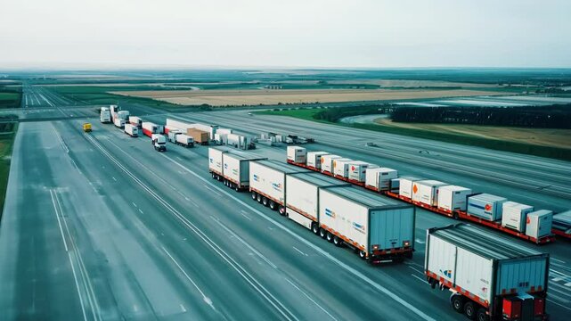 Supply Chain Hub: Semi-Trailers at Warehouse Loading Ramps