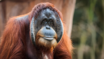 an Orangutan, Highlighting Its Facial Expressions and Hair Texture
