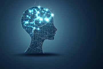 Silhouette of a head filled with glowing neural connections symbolizing intelligence innovation and the power of modern thought processes