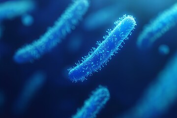 Fototapeta premium A microscopic image of bacteria with a blue tint and a blurred background.
