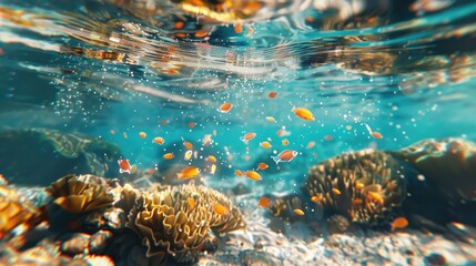 A group of fish swimming together in the ocean