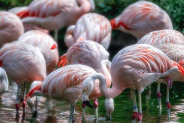 動物園 フラミンゴの群れ