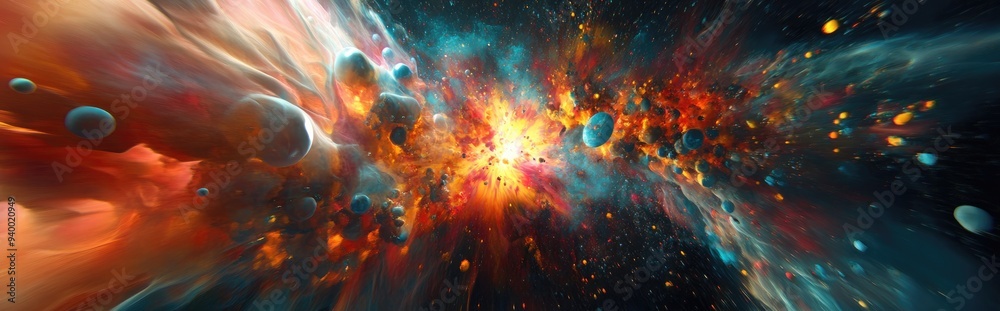 Aufkleber An abstract scene depicting a colorful explosion in the universe created with 3D cartoon rendering 3D Illustration