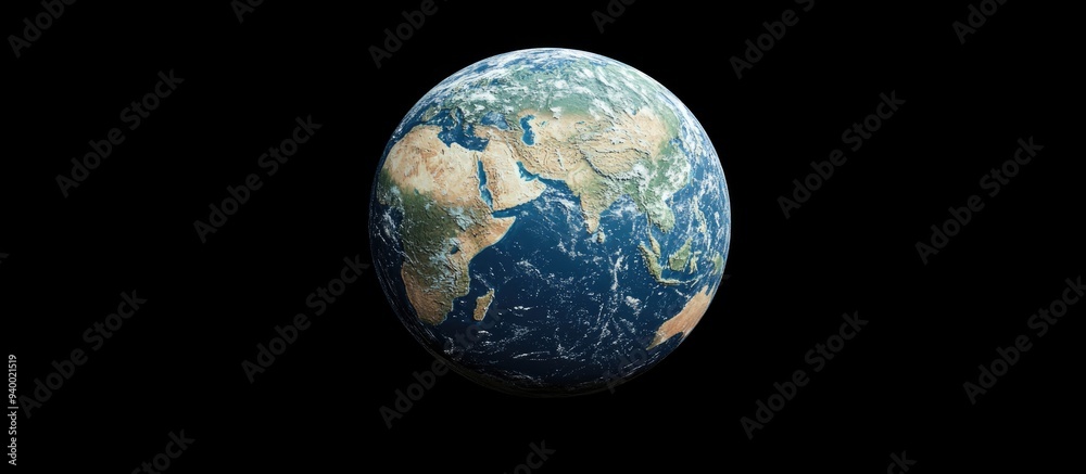 Poster isolated on a black background this 3d cartoon rendering showcases planet earth