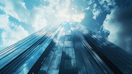 Fototapeta premium Glass Facade of a Modern Skyscraper Reaching for the Sky
