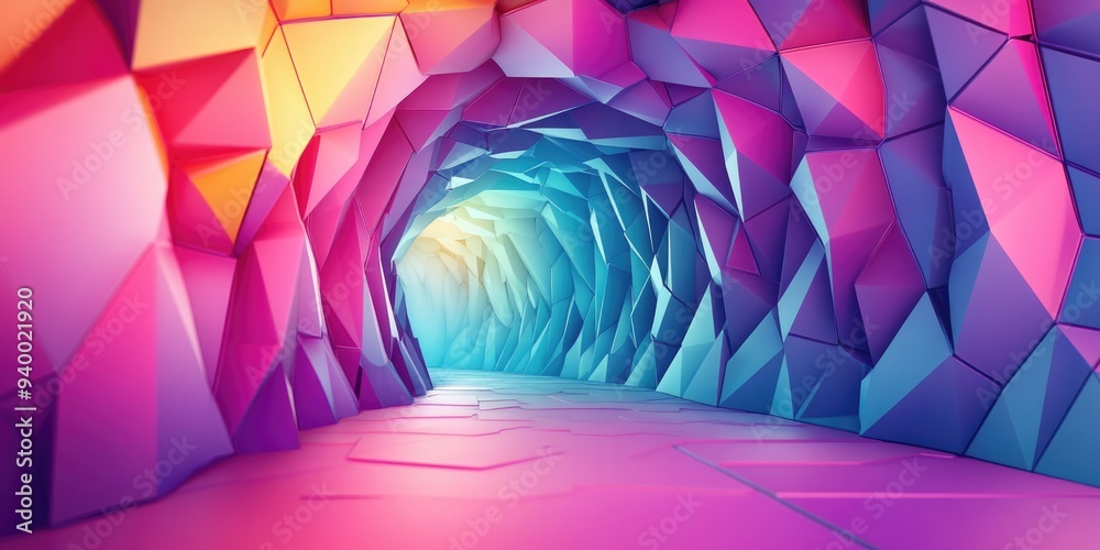 Poster colorful polygonal scales tunnel background illustration in 3d cartoon rendering featuring high qual