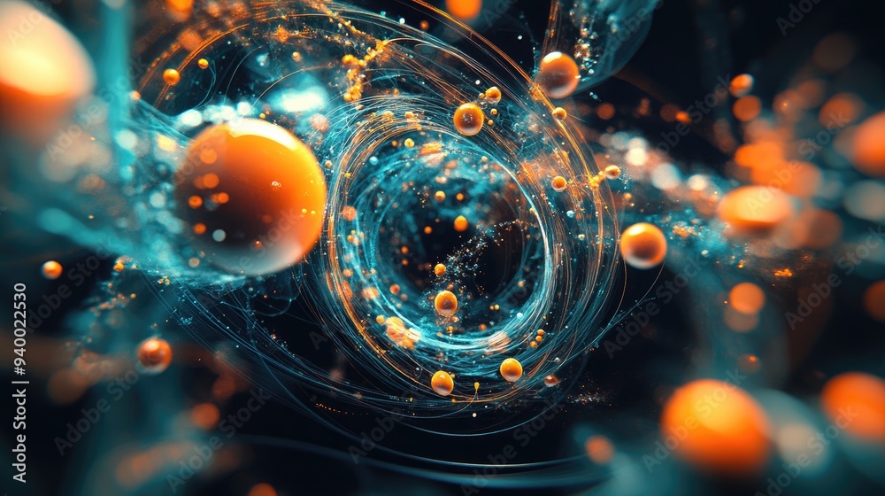 Aufkleber Elementary Particles series depicted through 3D cartoon rendering showcasing an interplay of abstract fractal forms related to nuclear physics and graphic design