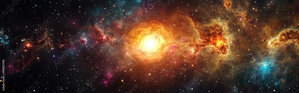 Poster cartoon style 3d visualization of a universe abundant with stars nebulae and galaxies