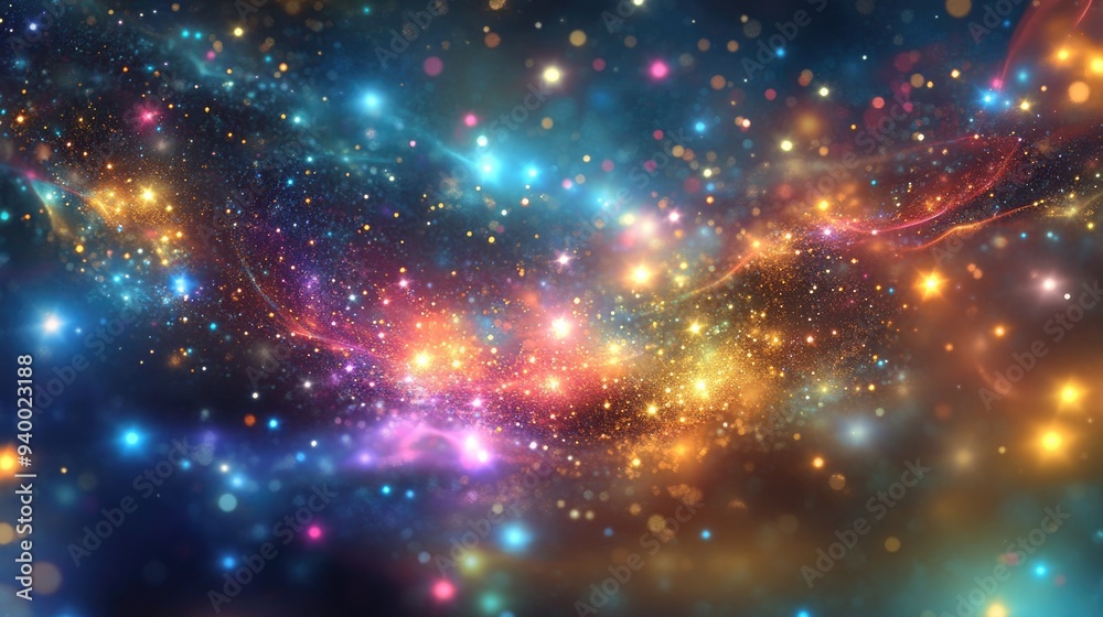 Poster colorful cosmos filled with stars nebulae and galaxies in a 3d cartoon rendering panoramic abstract 