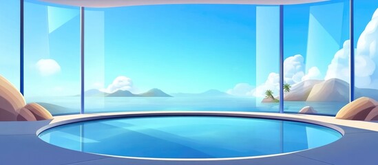 Fototapeta premium 3D cartoon depiction of a panoramic view with glass panels Horizontal template banner