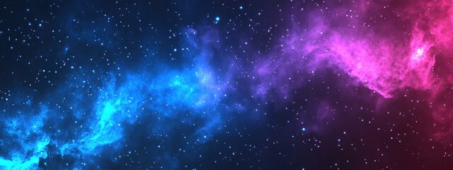 Fototapeta premium Colorful milky way and nebula in blue purple and pink hues featuring a starry night space galaxy backdrop with shining stars designed as a 3D cartoon rendering for decorative web page banners or w