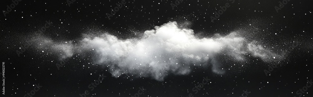 Aufkleber white powder explosion on black background in a 3d cartoon rendering abstract white dust texture