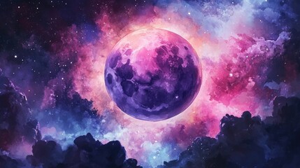 Obraz premium Watercolor cosmos circle in 3D cartoon rendering