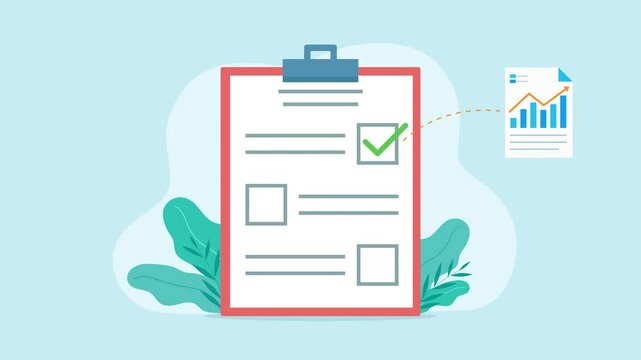 Checklist of which tiles data elements are derived from. Data document, email and gears. All answers are marked correctly. Flat style animation. 4k, hd.