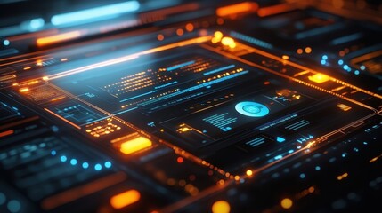Obraz premium Futuristic Digital Interface With Blue And Orange Glowing Lights