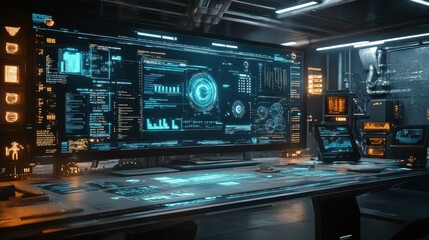 Futuristic Computer Workstation With Holographic Interface