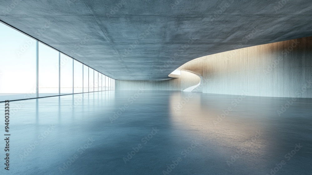 Poster 3d rendering of a modern abstract architectural design featuring an empty concrete floor ideal for a