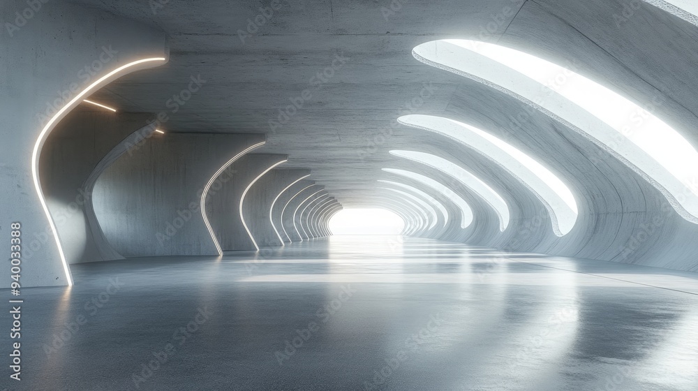 Poster 3d rendering of abstract futuristic architecture featuring an empty concrete floor designed for show