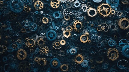 Abstract 2D illustration of interconnected gears forming a network design