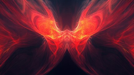 Fototapeta premium A vibrant red line moves dynamically and symmetrically extending beyond the horizon in striking fractal artwork