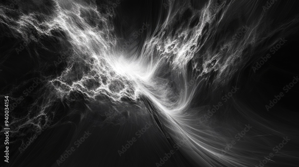 Poster abstract black and white digital fractal background created through computer generation