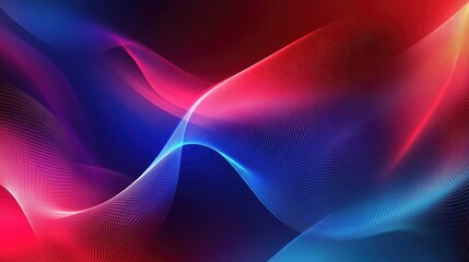 Obraz premium Abstract gradient background in red and blue featuring neon light curved lines and vibrant geometric shapes