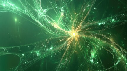 Abstract green background featuring a fractal explosion star with glossy elements and intricate lines