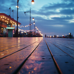Glittering Boardwalk Along a Bustling Beach Promenade