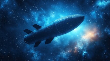 Spacecraft Rocket Flying Through Galaxy with Stars and Nebula