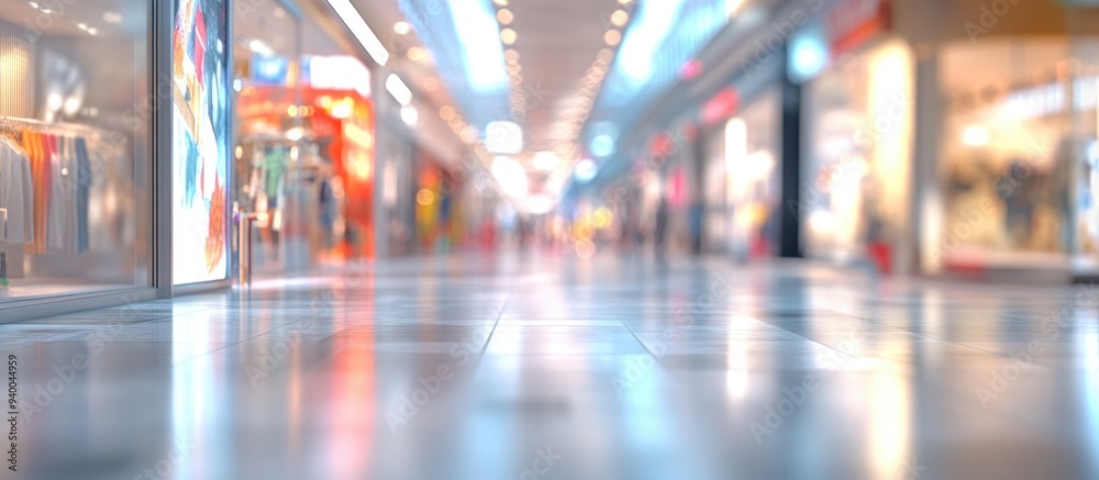 Poster 3D rendering of an abstract shopping mall background with shallow depth of field