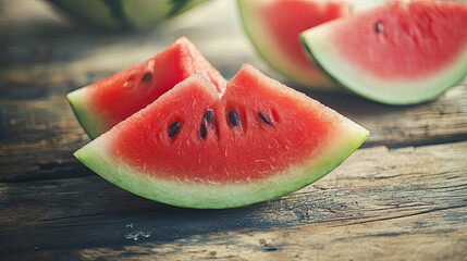 A Slice of Watermelon on a Wooden Table