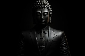 暗闇の中でスーツを着た仏像,Generative AI AI画像