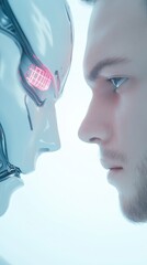 A man and a robot are facing each other