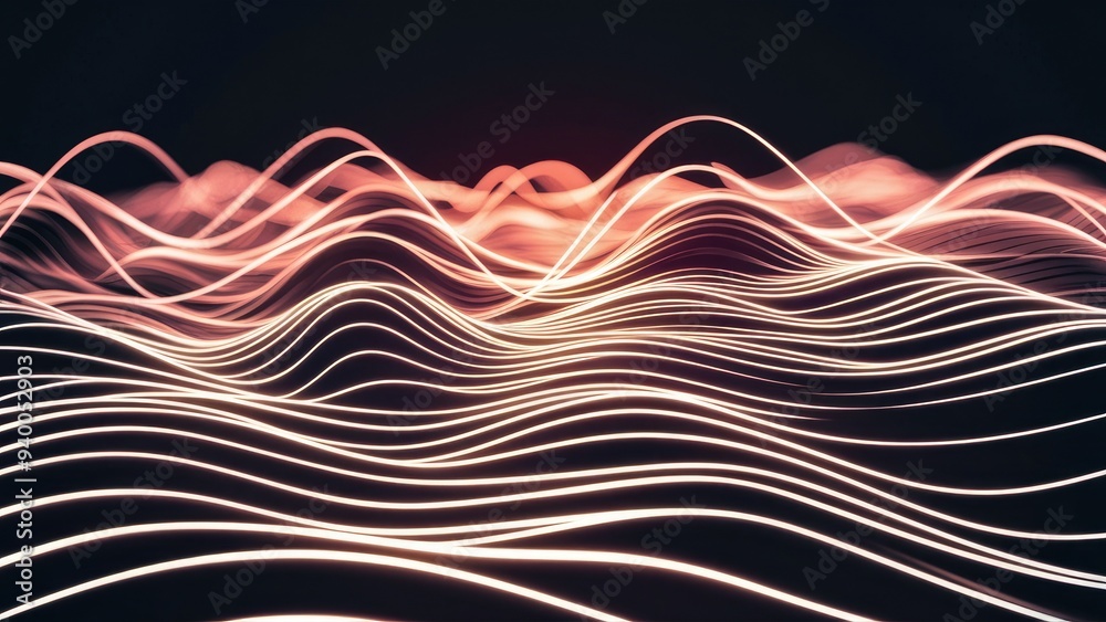 Poster 3d rendering of abstract wave lines on dark background