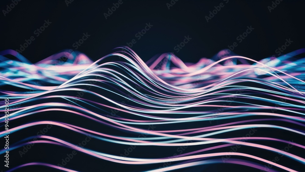 Poster 3d rendering of abstract wave lines on dark background