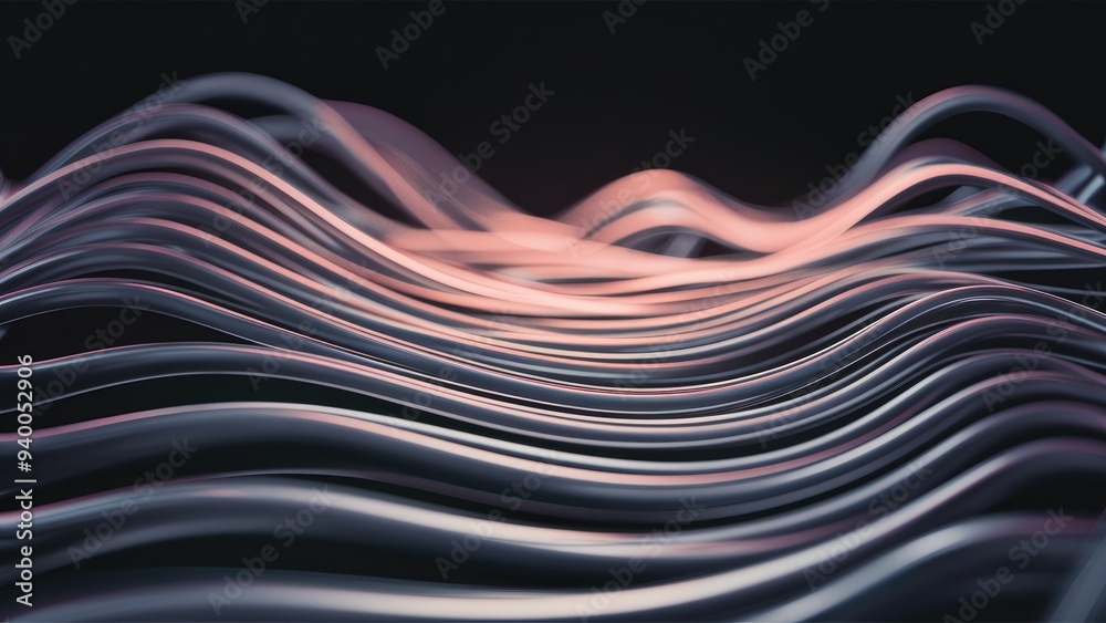 Poster 3d rendering of abstract wave lines on dark background