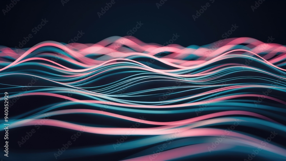 Poster 3d rendering of abstract wave lines on dark background