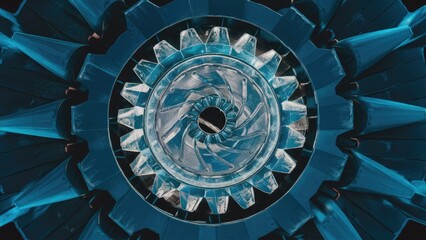 Obraz premium 3D Rendering of Blue Glass Gear Mechanism